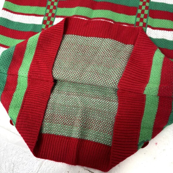 Jolly Ugly Christmas Sweater grn red white stripe faux suspenders EUC Size L - Picture 7 of 14